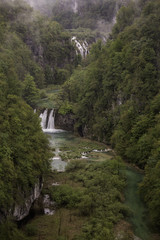Fototapeta na wymiar aerial view on Plitvice National Park waterfalls