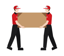Delivery boy/ man vector illustration. Delivery couriers delivering a package, character isolated on white background. 