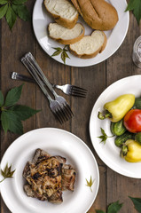 Picnic barbecue with vegetables and bread   