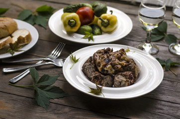 Picnic barbecue with vegetables and bread   