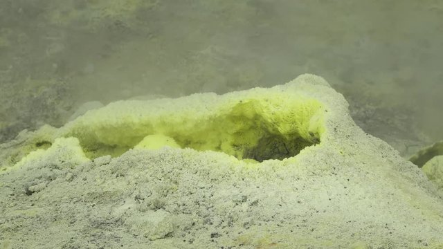 Sulfur fumarole, crater of Mutnovsky volcano, Kamchatka
