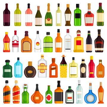 Alcoholic Drinks Bottles Vector Set