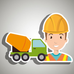 Fototapeta na wymiar worker mixer cement machinery vector illustration design