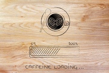 latte art coffee cup & progress bar loading awakeness