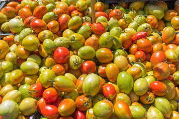 Egg-shaped tomatoes at a market in Palermo, Sicily