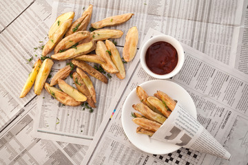 fries french ketchup herb still life