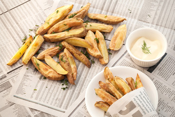 fries french mayonnaise herb still life