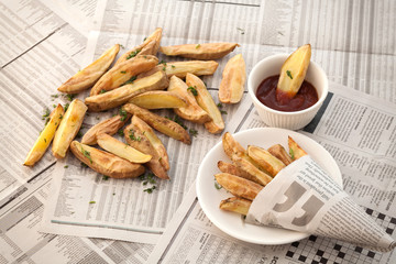 fries french ketchup herb still life