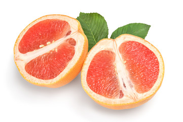 Fototapeta na wymiar Two halves of ripe grapefruit isolated on white background