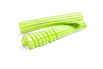 Fresh green celery stems isolated on white