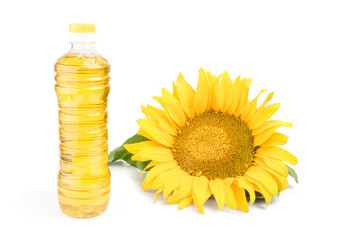 sunflower oil and flower isolated on white