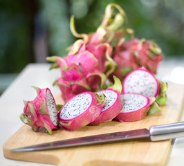 Dragon fruit, fruit for healthy on wooden chopping board