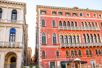Fototapeta na wymiar Beautiful gothic building facades near Gand canal in Venice