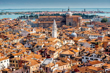 Naklejka premium Aerial view from San Marks campanile on Castello region in Venice