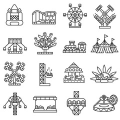 amusement park icons set. Thin line design