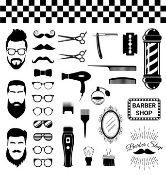 Set of vintage barber shop items