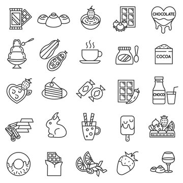 chocolate icons set. sweets collection. Thin line design