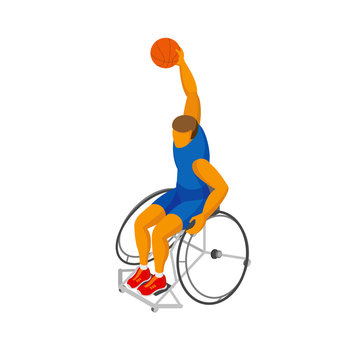 Isometric 3D physically disabled basketball player