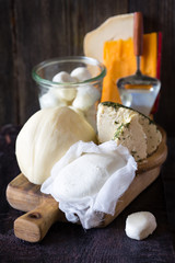 Dairy products on wooden table