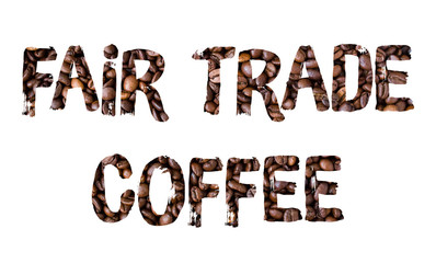 Fair trade coffee picture word concept on white