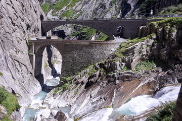 Devil's bridge at St. Gotthard pass on the Swiss alps