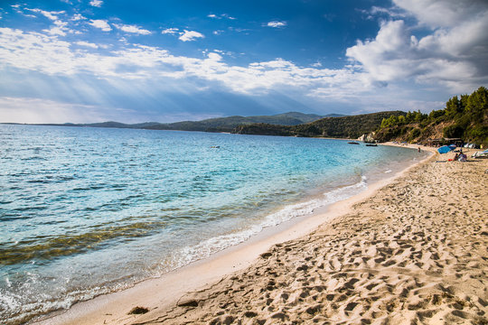 Beautiful Toroni beach on the west coast of Sithonia, Halkidiki,