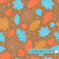 Autumn seamless pattern with seeds and leaves