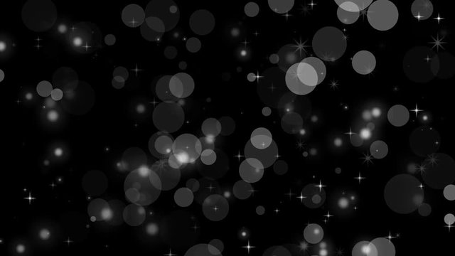 White particles and stars on Black background. Seamless loop.