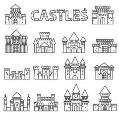 Castles set. Thin line design