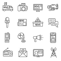 Mass media linear icons. Thin line design