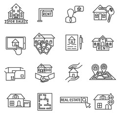 Sale and purchase property icons set. Real estate collection. House for sale Thin line design