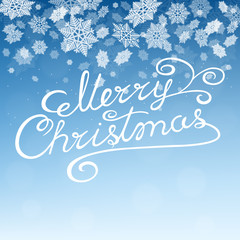 Naklejka na ściany i meble Merry Christmas hand lettering on background with snowflakes.