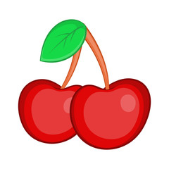 Two cherries icon in cartoon style isolated on white background. Fruit symbol