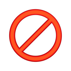 Red sign ban icon in cartoon style isolated on white background. Warning symbol