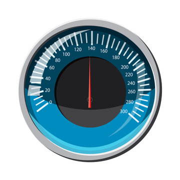 Blue speedometer icon in cartoon style isolated on white background. Speed measurement symbol