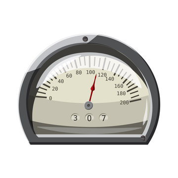 Small speedometer icon in cartoon style isolated on white background. Speed measurement symbol