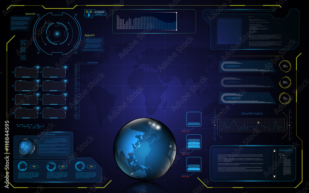 Poster abstract hud ui interface global data access innovation technology concept background template