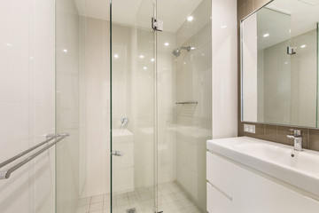 Spacious bathroom, clean, beautiful, luxurious, bright room