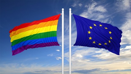 3d rendering gay flag with EU flag