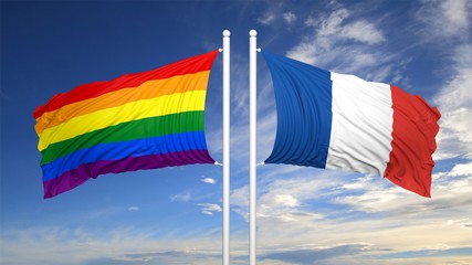 3d rendering gay flag with France flag