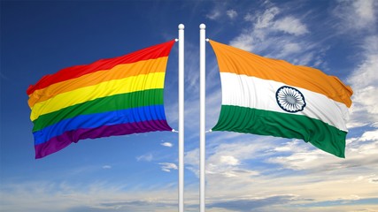 3d rendering gay flag with India flag