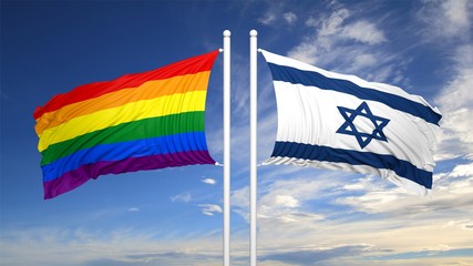 3d rendering gay flag with Israel flag
