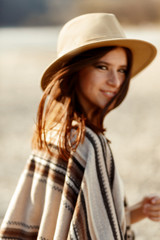 beautiful woman hipster portrait smiling, with romantic look and