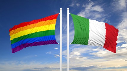 3d rendering gay flag with Italy flag