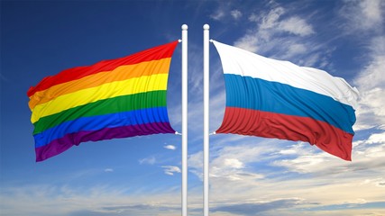 3d rendering gay flag with Russia flag