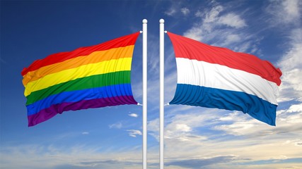 3d rendering gay flag with Netherlands flag