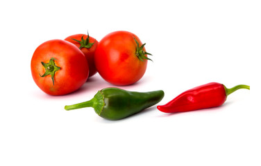 tomatoes and hot peppers white background