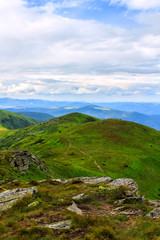Naklejka na ściany i meble Picturesque Carpathian mountains landscape, view from the height, Chornogora ridge, Ukraine.