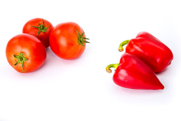 tomatoes and hot peppers white background