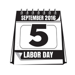 Black and white Labor Day calendar icon. Labor Day 2016. Vector illustration isolated on white background